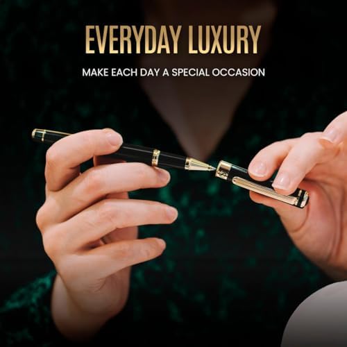 Scriveiner Black Lacquer Rollerball Pen - Stunning Luxury Pen, Real Gold Plat...