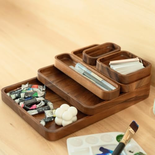 Premium Wooden Stackable Modular Desk Organizer Tray: Set of 6-Pieces Nested ...