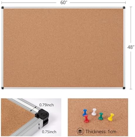 Extra Large Cork Bulletin Board 60" X 48", Silver Aluminum Framed 5...