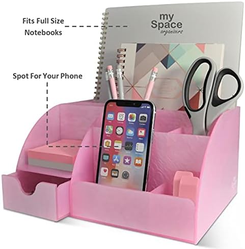 My Space Organizers Pink Desk Organizer Office, Acrylic, with Drawer, 9 Compa...