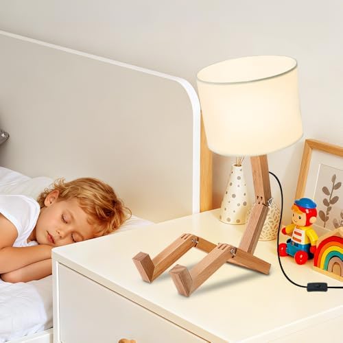 Robot Table Lamp,Cute Bedside Light,Adjustable Wood Arms and Legs,Cute Desk L...