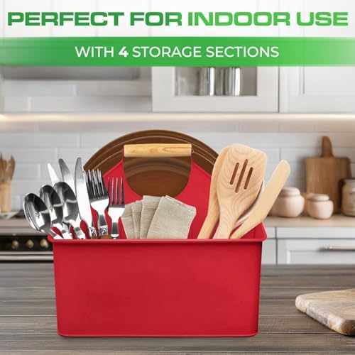 Plexon Metal Utensil Caddy With Handle - Farmhouse Kitchen Utensil Holder