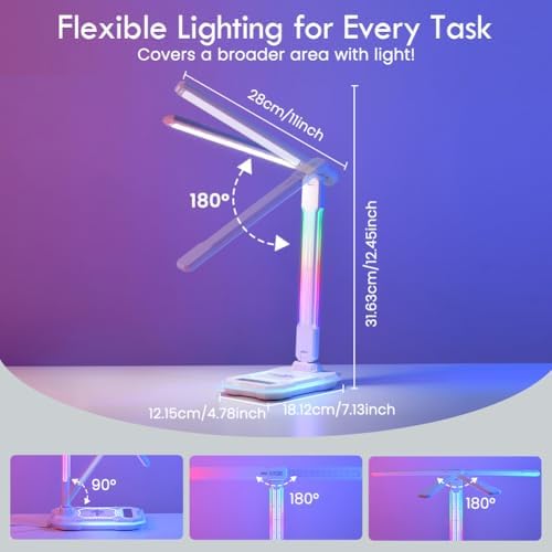WILIT Desk Lamp for College Dorm Room, RGB Gaming Desk Light with Wireless Ch...