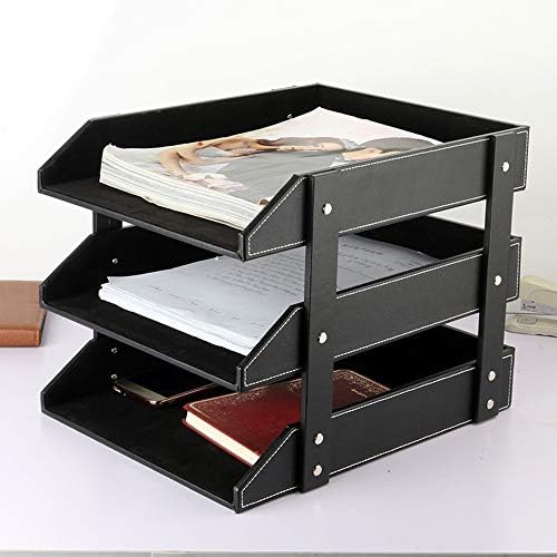 Leather Desk File Organizer, 3-Layer Stackable Tray, Used to Store documents,...