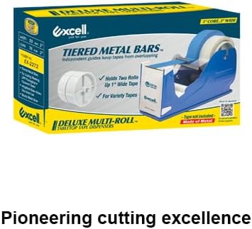 Excell Deluxe Twin Wide Metal Multi-Roll Desktop Tape Dispenser with Tiered M...