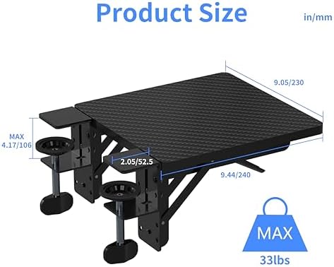 suptek Ergonomics Desk Extender Tray, 9.5"x9.1" Clamp on Table Moun...