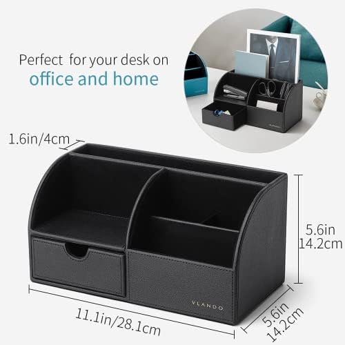 VLANDO Office Desk Organizer Leather Desktop Organizer Caddy with Drawer for ...