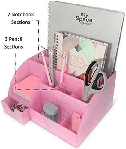 My Space Organizers Pink Desk Organizer Office, Acrylic, with Drawer, 9 Compa...