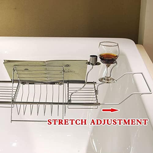 BDL Expandable Bathtub Caddy Tray with Wine Holder & Reading Rack,Silver