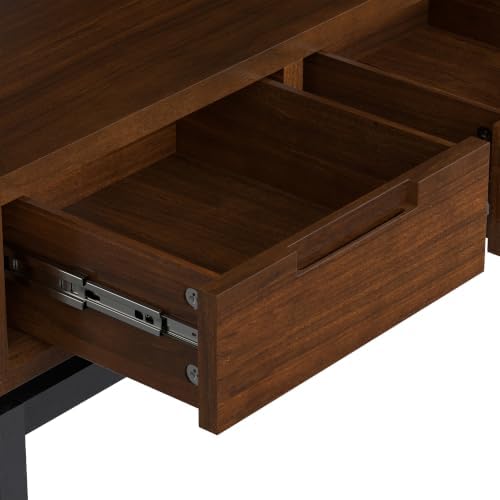 SIMPLIHOME Banting 66" Tall Walnut Veneer 4-Shelf Bookcase