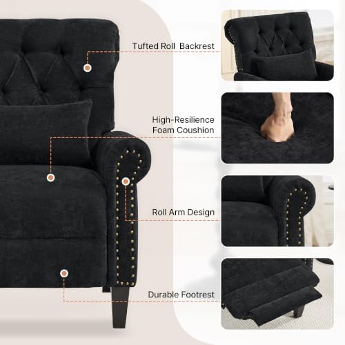 Pushback Recliner Chair, Accent Push Back Chair with Adjustable Footrest, Che...