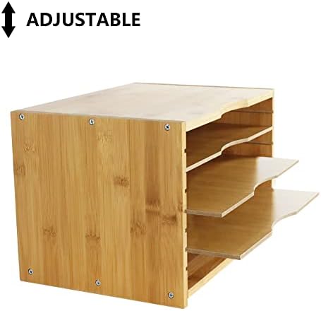 WKWKER File Organizer with 3 Adjustable Shelves Bamboo Document Letter Tray P...