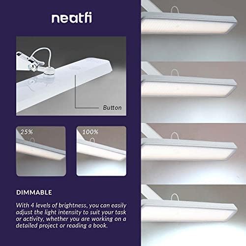 Neatfi 2500LM LED Task Lamp w/Clamp, 22-Inch Wide Head, CCT (White)
