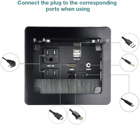 Tabletop Brush Flip Connectivity Box with 2 AC Power + 2 USB Charger + HDMI +...