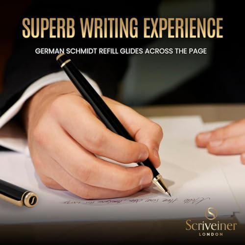 Scriveiner Black Lacquer Rollerball Pen - Stunning Luxury Pen, Real Gold Plat...