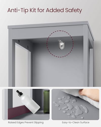 VASAGLE Bathroom Floor Cabinet, 2 Drawers, 55.7”H, Dove Gray