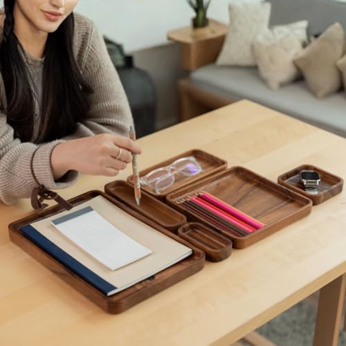Premium Wooden Stackable Modular Desk Organizer Tray: Set of 6-Pieces Nested ...
