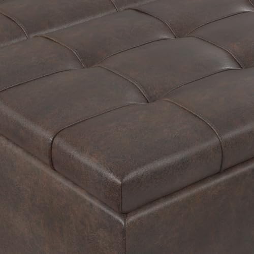 SIMPLIHOME Harrison 40" Wide Vegan Leather Ottoman in Distressed Brown