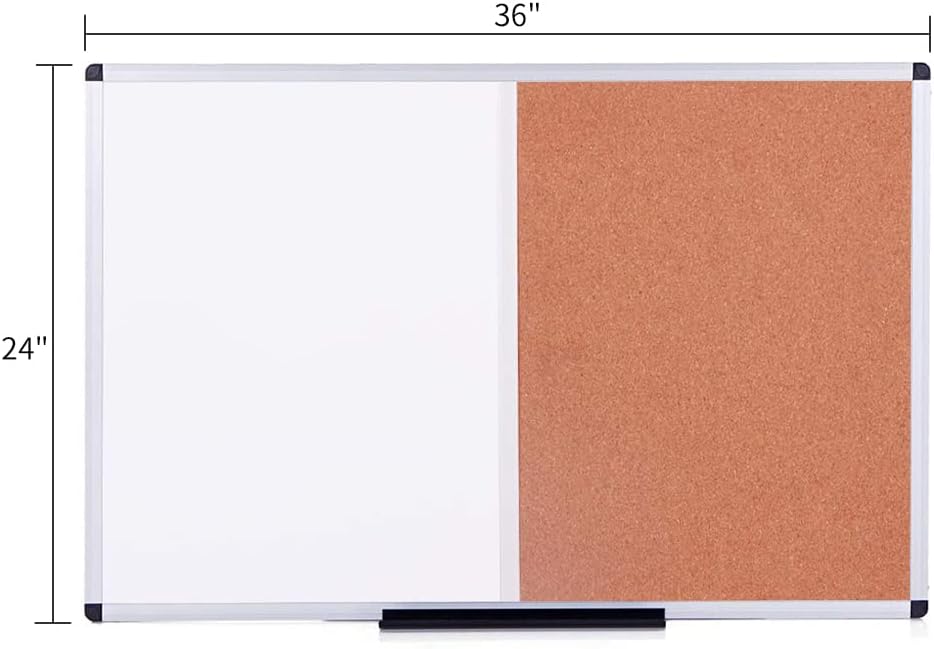 VIZ-PRO Magnetic White Board and Cork Board Combo for Wall, 36 x 24 inches