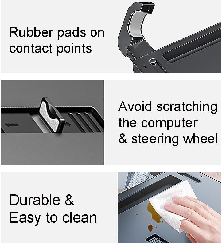 2-in-1 Car Steering Wheel Desk Laptop Tray Adjustable Foldable Food Table