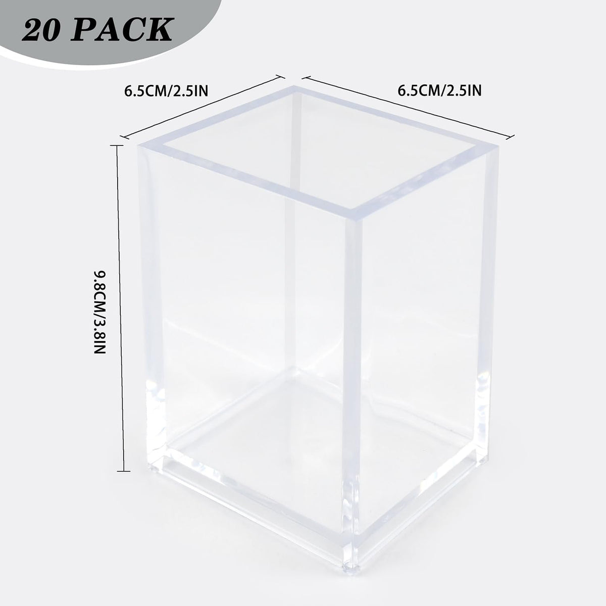 20 Pack Clear Acrylic Pen Holders For Desk, Pencil Cup Makeup Brush Holders
