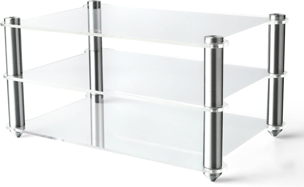 KGUSS Mini Audio Component Rack Acrylic 2-Layer Aluminium Holders Small Deskt...