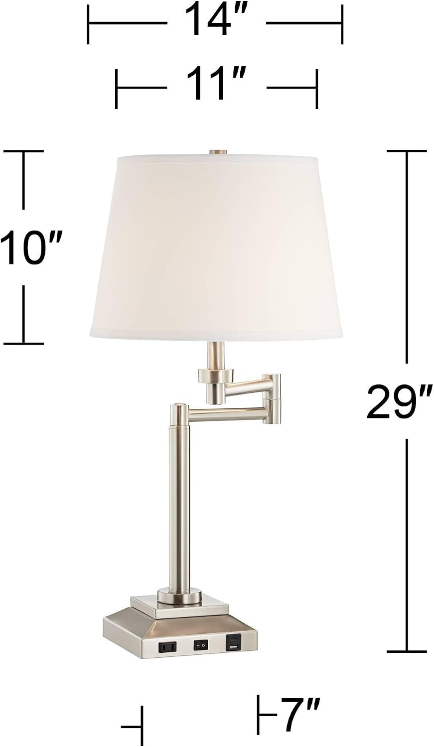 Camber 28" Tall Desk Lamp Workstation Swing Arm USB and Outlet Hotel