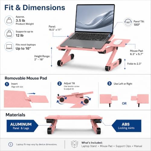 Uncaged Ergonomics Adjustable Laptop Stand for Desk, Cooling Riser (Pink)