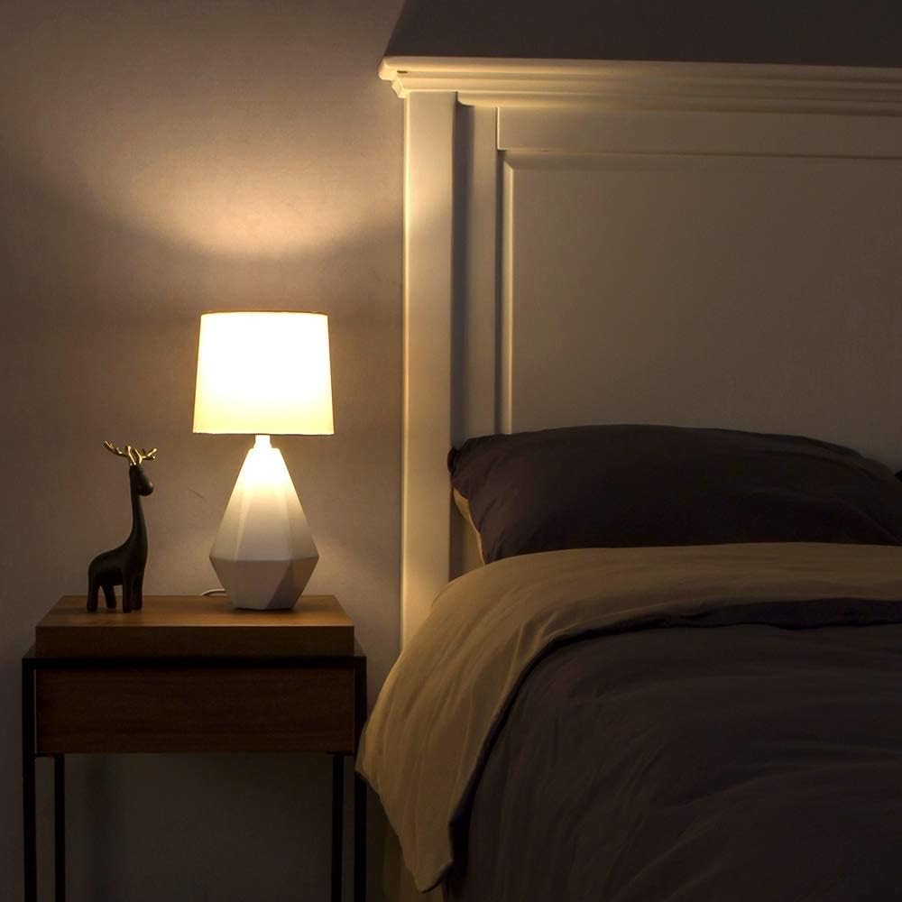 SOTTAE 15" Modern Small Ceramic Table Lamp, White Irregular Geometric Be...
