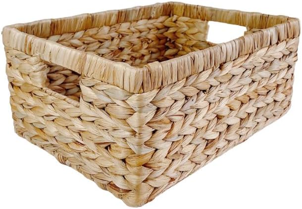 Large Handwoven Water Hyacinth Storage Wicker Basket with 2 Handles - Brown