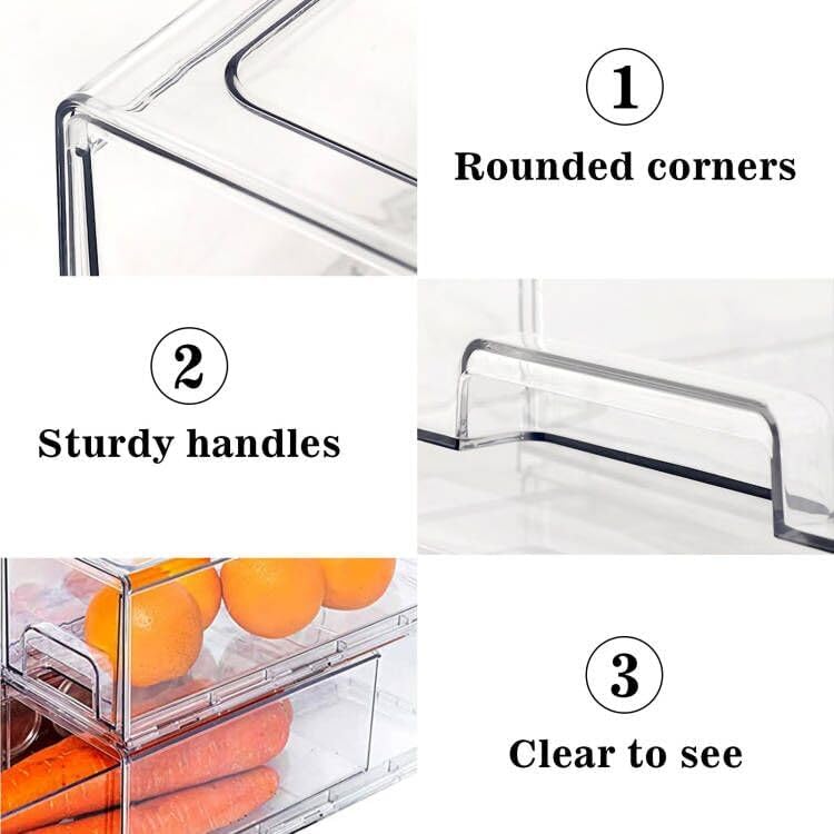 MANO 2Pack Clear Fridge Drawers Pull Out Stackable Refrigerator Drawer Organi...