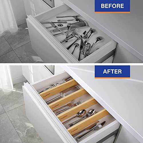 Adjustable Bamboo Drawer Dividers for Clothes, Kitchen Utensils, Office Desks...