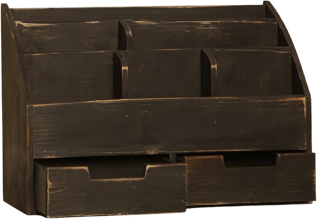 Rustic Black Wooden Desk Organizer