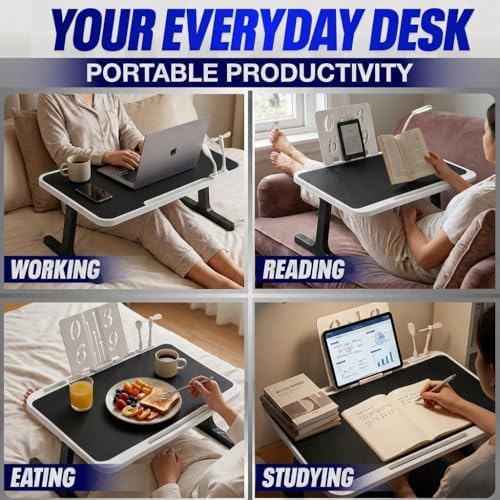 USB-C LED Light Foldable Lap Desk with LED Lamp, Cooling Fan & Book Stand...