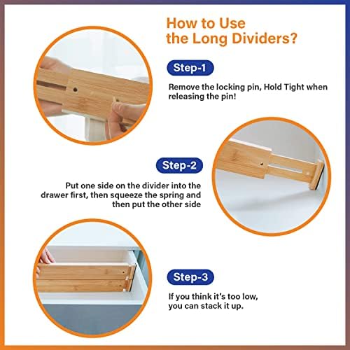 Adjustable Bamboo Drawer Dividers for Clothes, Kitchen Utensils, Office Desks...