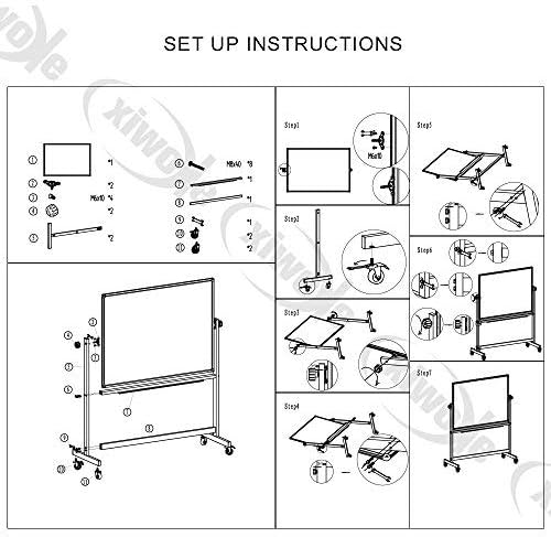XIWODE 36x72 Large Magnetic Dry Erase Whiteboard with Stand - Double-Sided Fr...