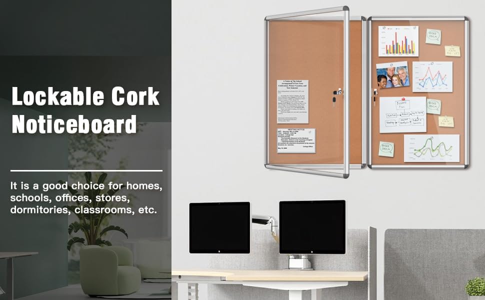 Mifuro 2 Pack 36"x24" Enclosed Bulletin Board, Lockable Weather-Res...