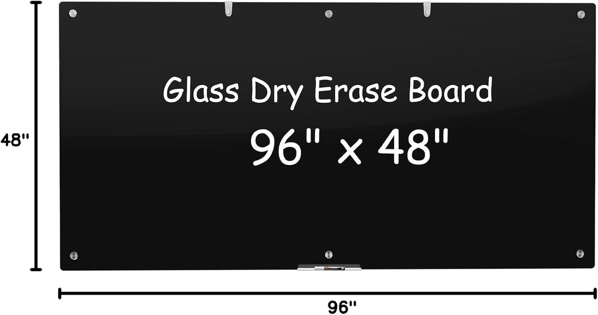 Wingwise Large Black Glass Dry Erase Board, 96 x 48 in Magnetic Blackboard
