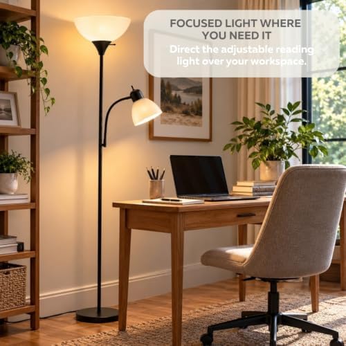 LIGHTACCENTS Floor Lamp with Side Reading Light - 72" Black Mother Daugh...