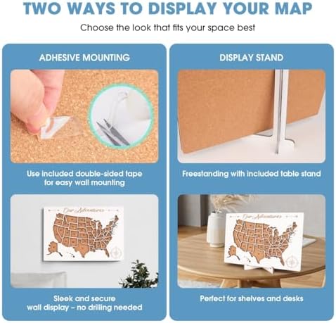 Luoyadee USA Cork Board Travel Map with 100 Push Pins & Display Stand
