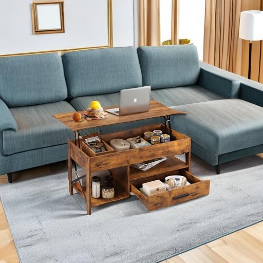 WLIVE Lift Top Coffee Table for Living Room/Dining/Office, Brown