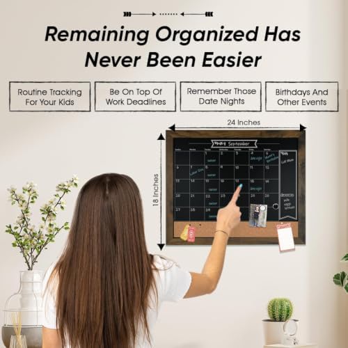Loddie Doddie Framed Chalkboard Calendar, Menu Board for Kitchen, 24" x ...