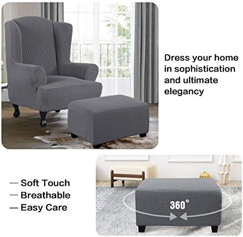 H.VERSAILTEX Ottoman Cover Slipcover Rectangle 33"-38", Grey