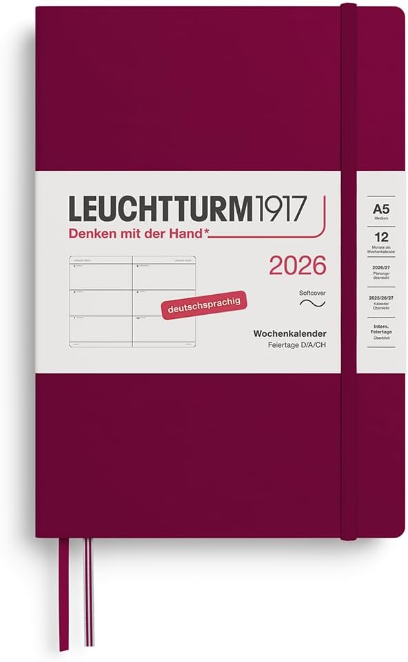 LEUCHTTURM1917 372557 Weekly Planner Medium (A5) 2026, 12 Months, Soft Cover,...