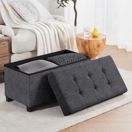 Ornavo Home 30" Large Storage Ottoman Bench with Legs, Dark Gray