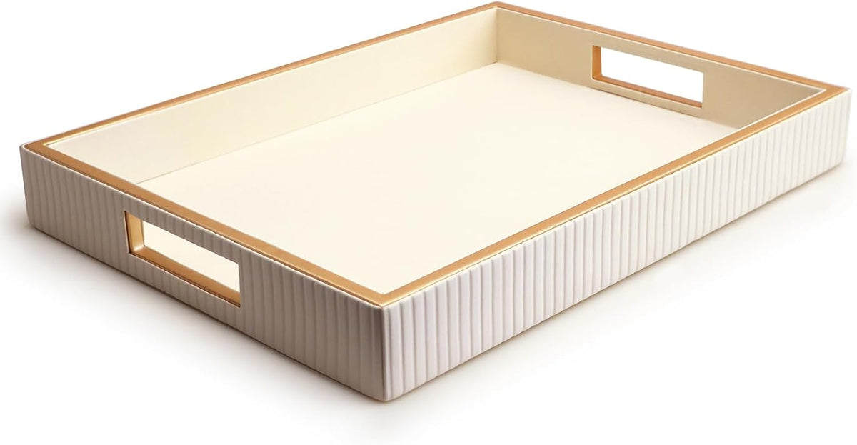 SANZIE Leather Tray Desktop Storage Organizer, Rectangle Valet Tray, White