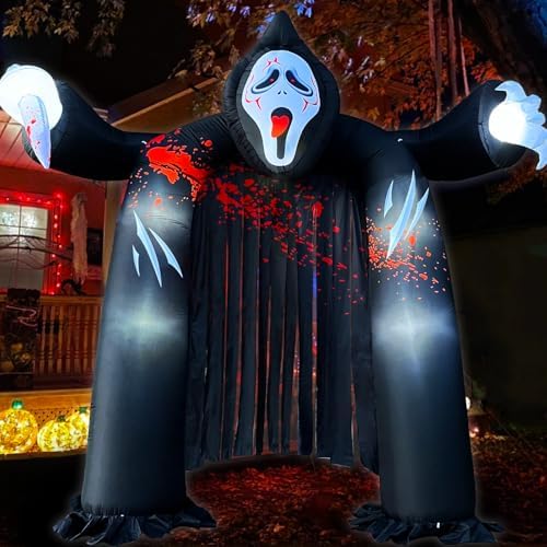 10 FT Halloween Inflatables Archway with Ghost and Build-in LEDs, Blow Up Yar...