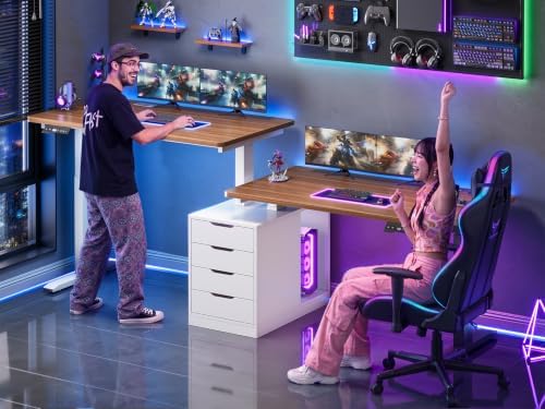SEDETA Standing Two Person Desk with 4 Drawers, 2 Power Outlets, CPU Stand