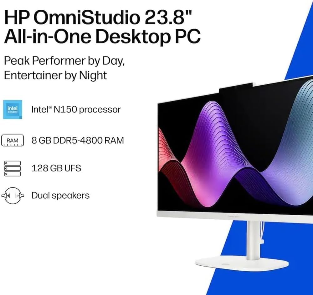 HP OmniStudio All‑in‑One Desktop, 24‑Inch Full HD Display, Intel N150 Quad‑Co...