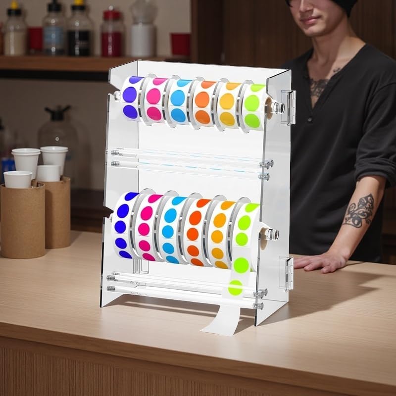 Label Dispenser 12 Disks Acrylic Sticker Dispenser Label Roll Holder(Clear)
